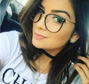 Óculos Feminino Com Armação/Lente Transparente/Grande Redondo/Metal - BrazilStory