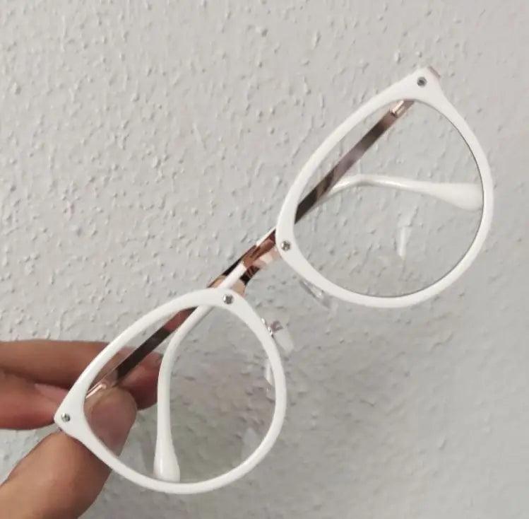 Óculos Feminino Com Armação/Lente Transparente/Grande Redondo/Metal - BrazilStory