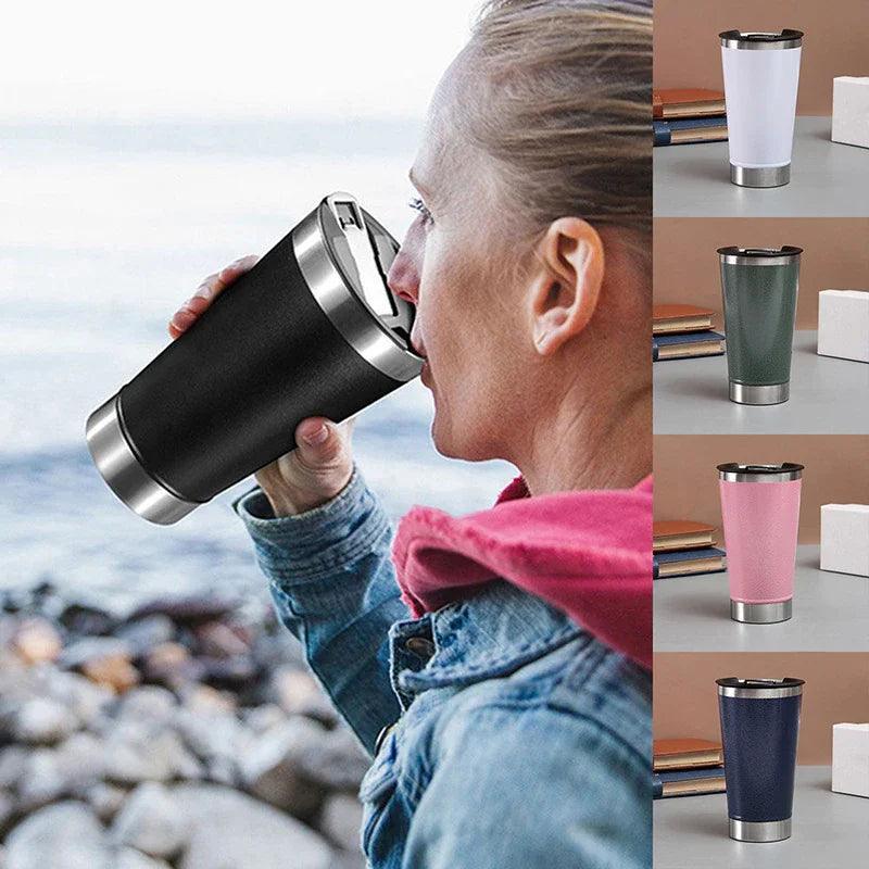 Copo Térmico 473ml COM TAMPA E Abridor Inox Para Quente e Gelado - BrazilStory