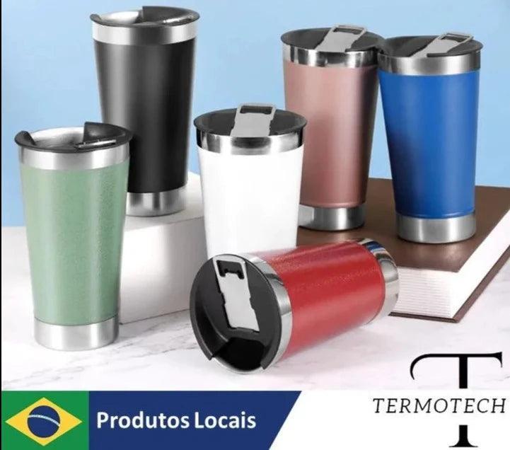 Copo Térmico 473ml COM TAMPA E Abridor Inox Para Quente e Gelado - BrazilStory
