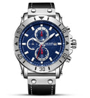 Relógio de quartzo masculino, esportivo, moderno, com três visores, couro, versátil