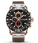 Relógio de quartzo masculino, esportivo, moderno, com três visores, couro, versátil