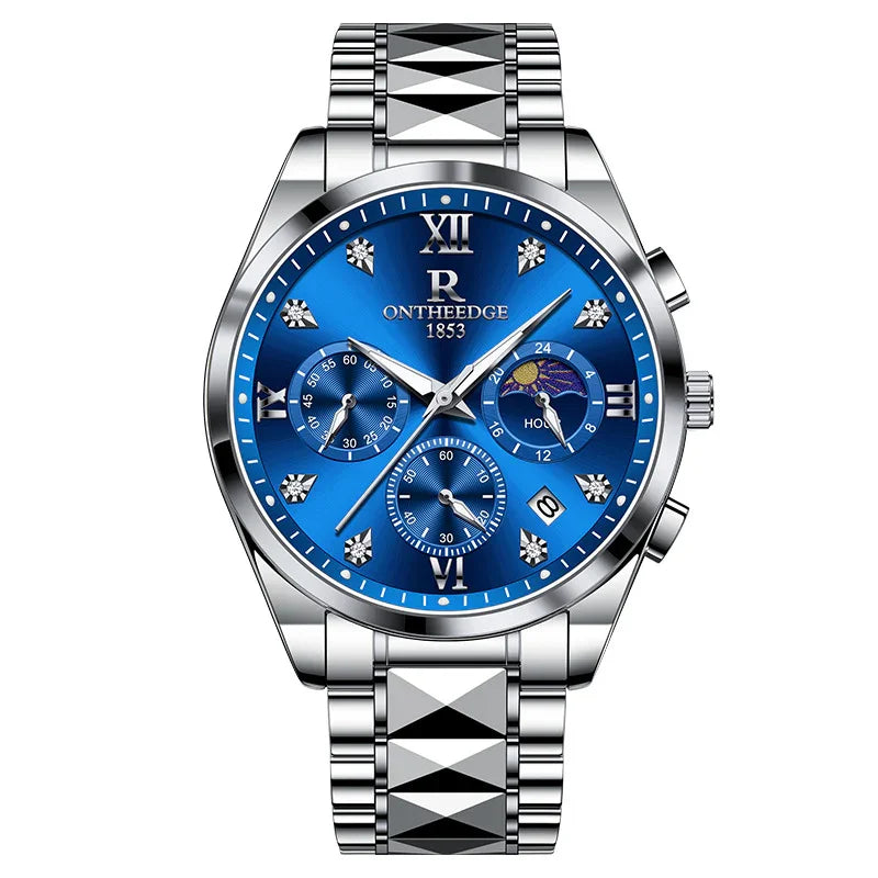 Relógio de pulso masculino multifuncional, luminoso, à prova d'água, com três olhos e seis agulhas, estilo céu estrelado, para lazer e negócios