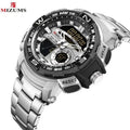 Relógio de pulso militar LED Digital Sport Watch Masculino Dourado Aço Inoxidável Dual Display Quartzo  Á Prova D'Água