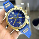 Relógio Masculino Metal Dourado Pulseira de Borracha á Prova D'Água Azul