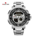 Relógio de pulso militar LED Digital Sport Watch Masculino Dourado Aço Inoxidável Dual Display Quartzo  Á Prova D'Água