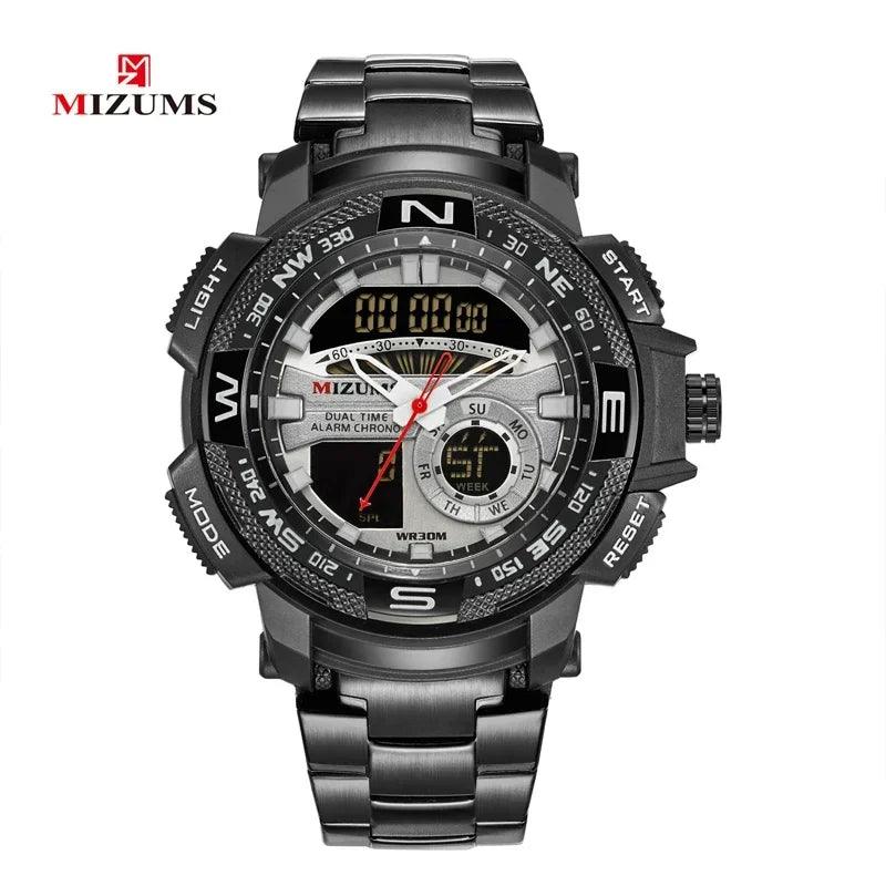 Relógio de pulso militar LED Digital Sport Watch Masculino Dourado Aço Inoxidável Dual Display Quartzo  Á Prova D'Água
