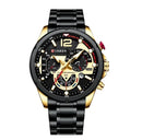 Relógio masculino moderno e casual, mostrador grande, multifuncional, com pulseira de aço de seis pinos