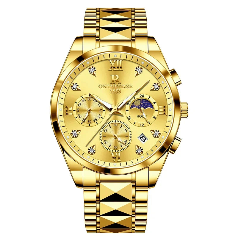 Relógio de pulso masculino multifuncional, luminoso, à prova d'água, com três olhos e seis agulhas, estilo céu estrelado, para lazer e negócios