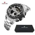 Relógio de pulso militar LED Digital Sport Watch Masculino Dourado Aço Inoxidável Dual Display Quartzo  Á Prova D'Água