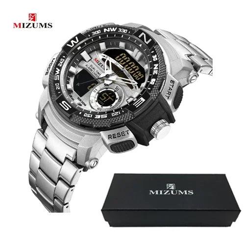 Relógio de pulso militar LED Digital Sport Watch Masculino Dourado Aço Inoxidável Dual Display Quartzo  Á Prova D'Água