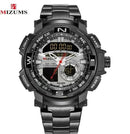 Relógio de pulso militar LED Digital Sport Watch Masculino Dourado Aço Inoxidável Dual Display Quartzo  Á Prova D'Água