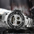 Relógio de pulso militar LED Digital Sport Watch Masculino Dourado Aço Inoxidável Dual Display Quartzo  Á Prova D'Água