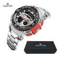 Relógio de pulso militar LED Digital Sport Watch Masculino Dourado Aço Inoxidável Dual Display Quartzo  Á Prova D'Água