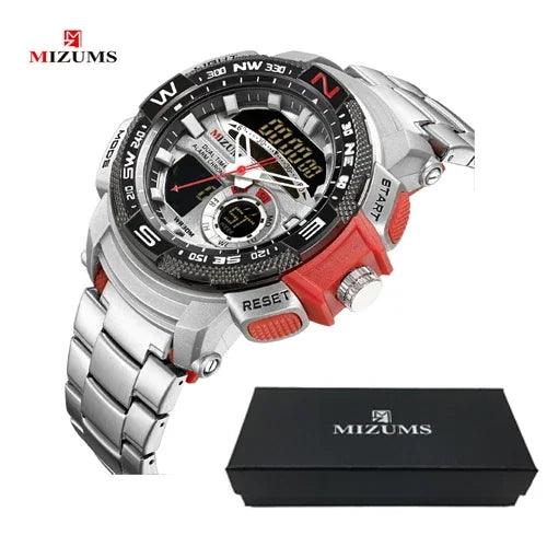 Relógio de pulso militar LED Digital Sport Watch Masculino Dourado Aço Inoxidável Dual Display Quartzo  Á Prova D'Água