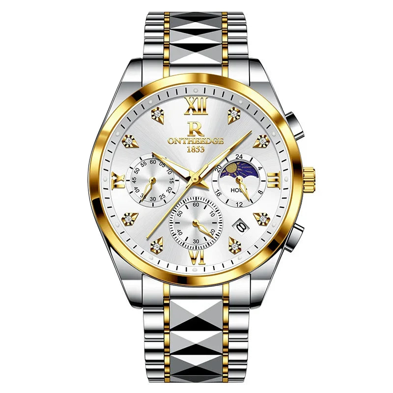 Relógio de pulso masculino multifuncional, luminoso, à prova d'água, com três olhos e seis agulhas, estilo céu estrelado, para lazer e negócios