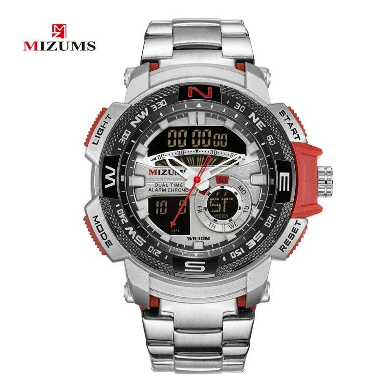 Relógio de pulso militar LED Digital Sport Watch Masculino Dourado Aço Inoxidável Dual Display Quartzo  Á Prova D'Água