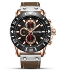 Relógio de quartzo masculino, esportivo, moderno, com três visores, couro, versátil