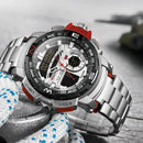 Relógio de pulso militar LED Digital Sport Watch Masculino Dourado Aço Inoxidável Dual Display Quartzo  Á Prova D'Água