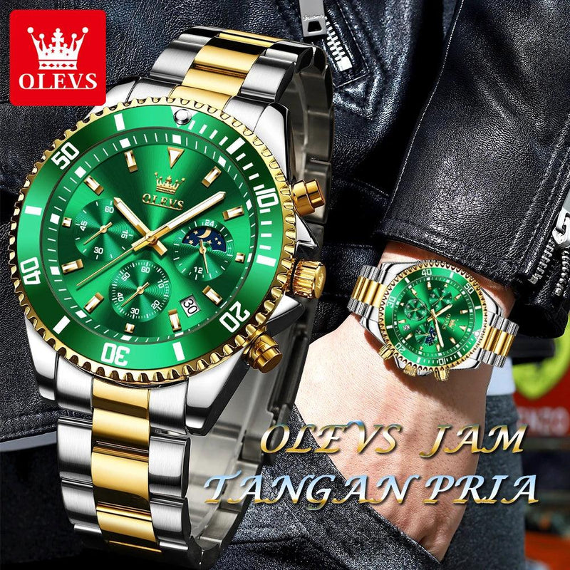 Relógios OLEVS Masculinos Top Marca Relógio de Luxo para Homens Original À Prova D'Água Aço Inoxidável Cronógrafo Fase da Lua Data Rota Dial