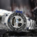 Relógio de pulso militar LED Digital Sport Watch Masculino Dourado Aço Inoxidável Dual Display Quartzo  Á Prova D'Água