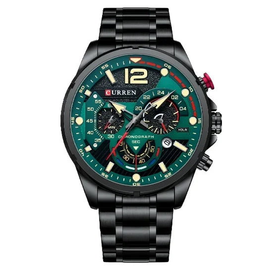 Relógio masculino moderno e casual, mostrador grande, multifuncional, com pulseira de aço de seis pinos