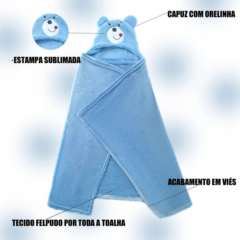 Toalha de Banho Bebê Felpuda Capuz Infantil Recém Nascido Com Orelhinha Menino e Menina --RISOVIT FTB0631