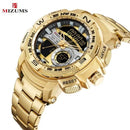 Relógio de pulso militar LED Digital Sport Watch Masculino Dourado Aço Inoxidável Dual Display Quartzo  Á Prova D'Água