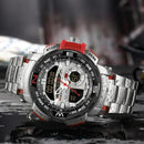 Relógio de pulso militar LED Digital Sport Watch Masculino Dourado Aço Inoxidável Dual Display Quartzo  Á Prova D'Água