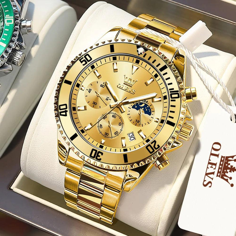 Relógios OLEVS Masculinos Top Marca Relógio de Luxo para Homens Original À Prova D'Água Aço Inoxidável Cronógrafo Fase da Lua Data Rota Dial