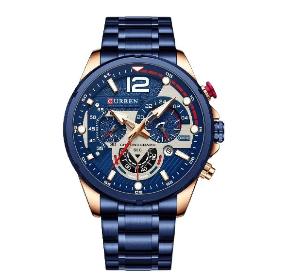 Relógio masculino moderno e casual, mostrador grande, multifuncional, com pulseira de aço de seis pinos