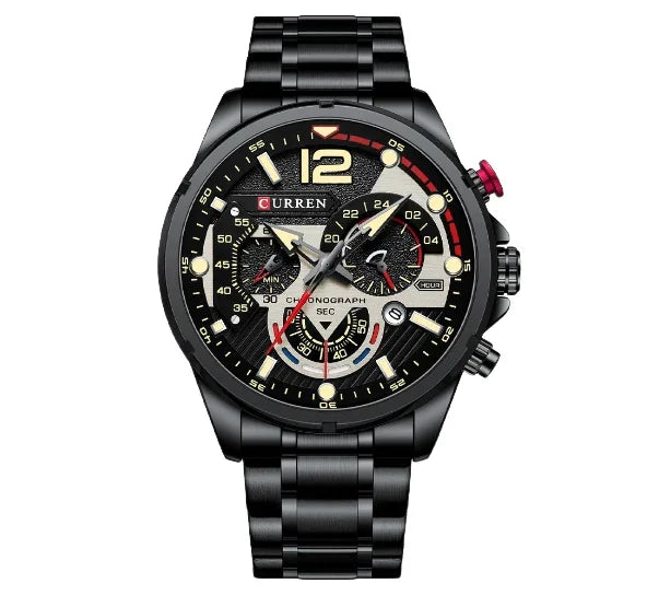 Relógio masculino moderno e casual, mostrador grande, multifuncional, com pulseira de aço de seis pinos